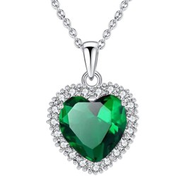 VONSSY Classic Heart Pendant Gemstone Necklace | Crystal Birthstone Necklace| 18K Platinum Gold Plated Chain | Vintage Meaningful Jewelry Gift for Mother Wife Girlfriend (Green-Platinum)