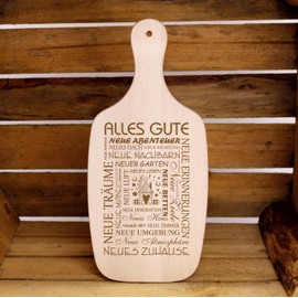 Dekolando Housewarming Gift New House New Happiness - Housewarming Gift Engraved Chopping Board - Alles Gute im neuen Zuhause - Wooden Board Kitchen Decoration 34 x 15 cm