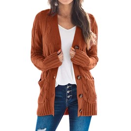 ZESICA Women's Cardigan Sweaters Fall Button Down Open Front Cable Knit Casual Trendy Winter Clothing Outerwear Rust Large