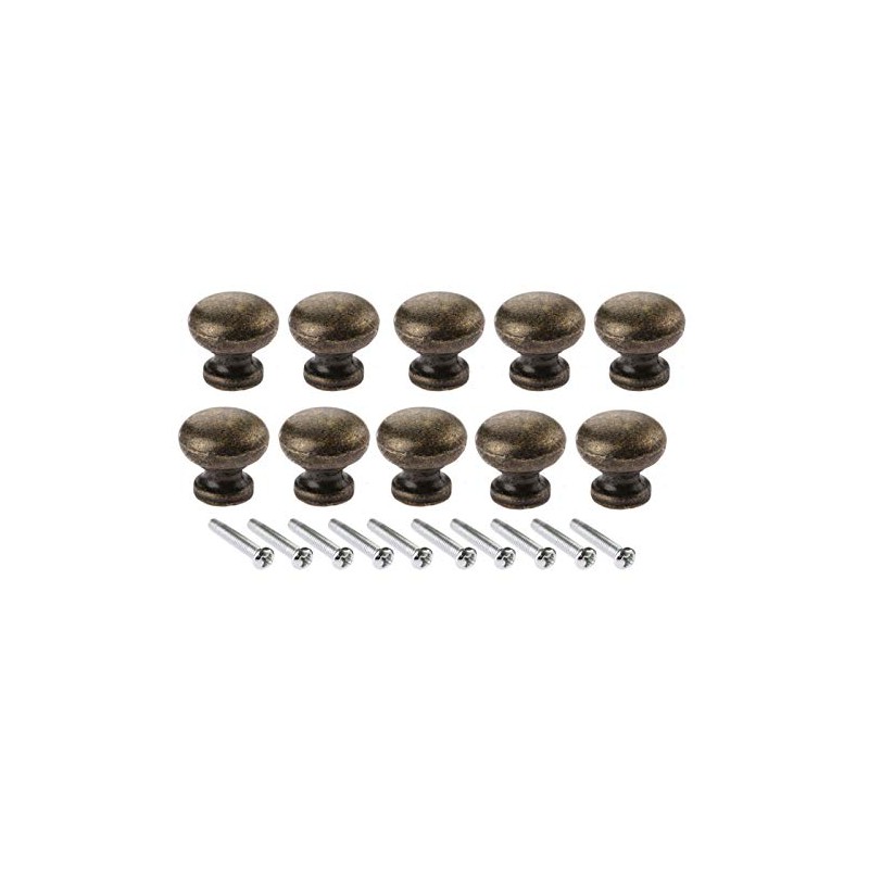 Dophee 10Pcs 19x17mm Antique Brass Cabinet Drawer Round Pulls Cupboard