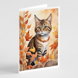 Caroline's Treasures Owyhee Bob Cat in Fall Leaves Greeting Cards Pack of 8 Blank Cards with Envelopes Whimsical A7 Size 5x7 Blank Note Cards