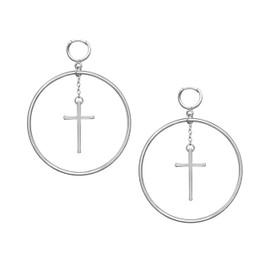 Cross Hoop Dangle Earrings for Women Silver Plated Circle Huggie Earrings Fun Statement Cross Drop Earrings Dainty Trendy Aesthetic Gemoetric Designer Jewelry Gifts