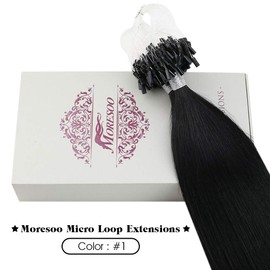 Moresoo Micro Beads Hair Extensions Human Hair 24inch Real Human Hair Extensions Black Hair 1g/s 50g/50s Natural Hair Micro Link Human Hair Extensions Straight Hair