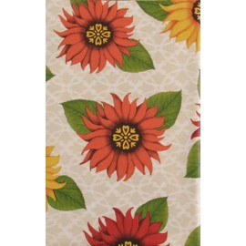 Red, Golden Yellow and Autumn Orange Sunflowers Vinyl Flannel Back Tablecloth (52" x 52" Square)