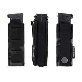 IDOGEAR Molle Magazine Bag Single Pistols Magnetic Pouch Elastic Top Open Pocket for Glock M1911 92 9 mm .40 Magzines Torches Holster (Multi-Camo Black)
