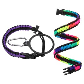 QUARKZMAN Paracord Handle, Water Bottle Handle Strap, Paracord Cap Strap, Carrier Strap for Wide Neck Bottles 16 oz to 64 oz, Black/Purple