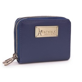 Catwalk Collection Handbags - Ladies Small Leather Zip Purse - Women's Wallet - Coin Purse with 13 Card Slots - RFID Protection - Isla - Blue