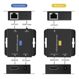 QIUB XCL Black 60m HDMI Extender, CAT 678 UTP, EDID Input PortDC 5V Power, 1080P, Rj45, Compatible with Blue-ray, Fire Stick, 200 Feet