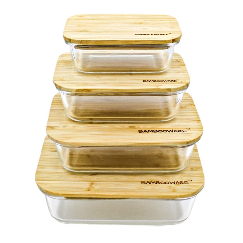 Bambooware Glass Containers with Lids | Non Plastic Glassware Set