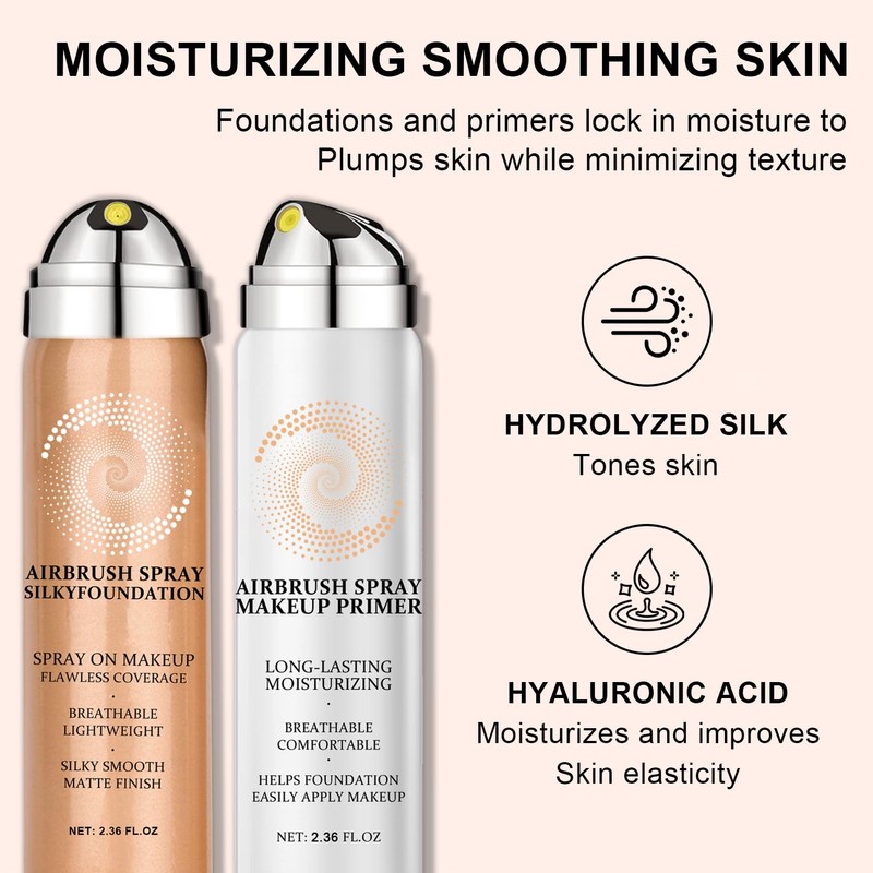 AirBrush Foundation Spray With Airbrush Primer, Silky Mist Foundation Spray