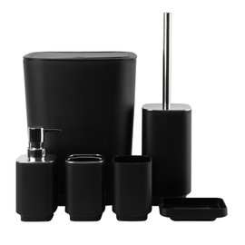 Bathroom Accessory Set 6 Piece Bathroom Accessories Set with Toothbrush Holder&Cup,Soap Dispenser& Dish,Toilet Brush Holder,Trash Can Plastic Gift Set for Bathroom Decorative Countertop (Black