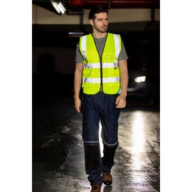 WORK IDEA Reflective Vest Car Reflective Vest with Multiple Pockets Safety Vest, Yellow-M-Size