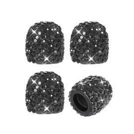 Lyxheth 4PCS Bling Crystal Diamond Tire Stem Valve Caps, Tire Valve Stem Covers, Dustproof Car Wheel Tire Valve Caps, Universal Handmade Crystal Rhinestone Car Accessories for Vehicles (Black)