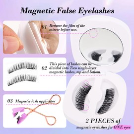 MOTIBACK 2 Paare Magnetische Wimpern Set mit Spiegelbox und Applikator, Wiederverwendbare Magnet Wimpern für Damen, Schnell Nahtlos für perfektes Make up (Dicht)