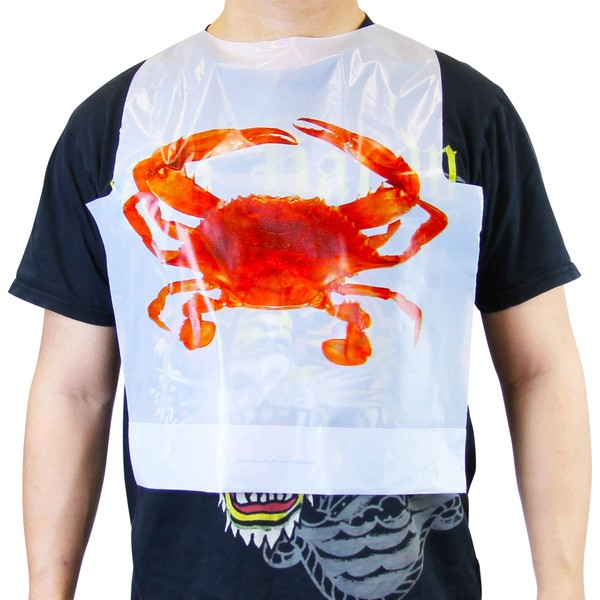 [50 Pack] Disposable 22 Inch Adult Poly Crab Bibs to Protect Clothes for Lobster Feasts, Seafood Restaurants, Crawfish Parties and Special Events