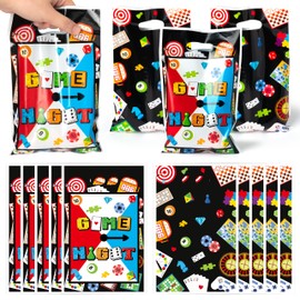 G1ngtar 50Pcs Family Game Night Party Favor Bags - Gaming On Sweet Goodie Candy Treat Gifts Plastic Bags with Handles, Video Game Baby Shower Birthday Party Decorations Supplies, for Kids Family Gamer
