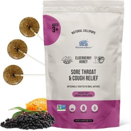 MommaBear Natural Sore Throat Relief Lollipops – Elderberry & Honey Kids Cough Lollipops – Organic Cough Kids Lolli Treats, No Artificial Additives – Tightly Sealed for Freshness (10 Pack)