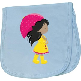 inktastic African American Girl, Girl in Raincoat, Umbrella Baby Burp Cloth Light Blue 460a7