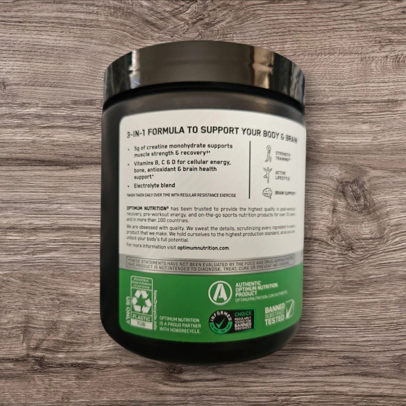 Optimum Nutrition, 3-in-1 Creatine Powder, Peach Strawberry, 12.69 Oz. Ex: