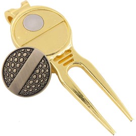 Boerni 2 in 1 Metal Golf Divot Tool, Portable Golden Golf Pitch Repairer Mark Repair Tool with Magnetic Ball Marker Golf Accessories for Repair Green Golf Lovers Men Women Golfer