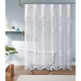 Warm Home Designs White Lace Shower Curtain 72 x 84 Inches with Attached Valance & 7 Tassels. Luxury Farmhouse Shower Curtains for The Bathroom or Boho Shower Curtains for Bathroom. LA White 84"