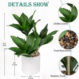 Hollyone Large Artificial Agave Plants Fake Three-Head Agave Succulent Plant Potted 15" Faux Plant in White Pot Succulent Aloe Plant Indoor for Desk Modern Home Decor