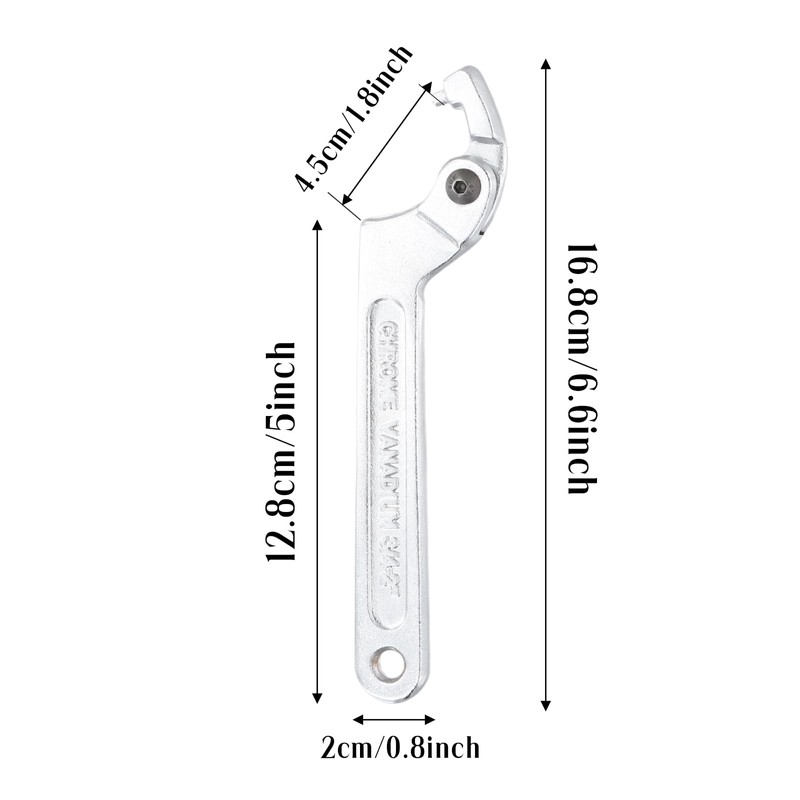 Adjustable C Spanner Hook Wrench Chrome Vanadium 3/4”-2” (19-51mm), Pin