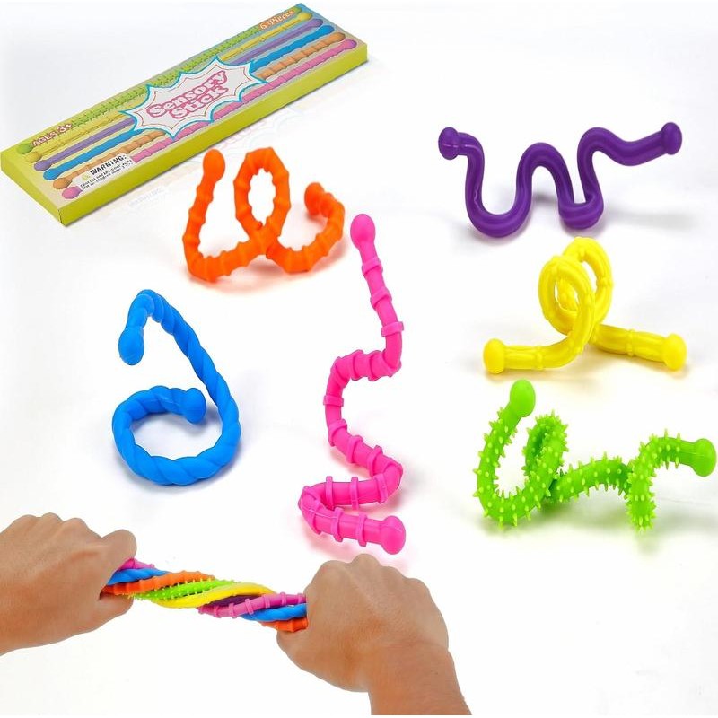 Fidget Toys Sensory Stick Set 6 Pack with Stretchy Textured