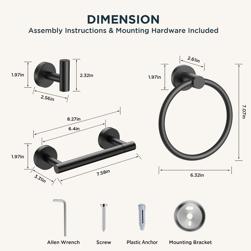 FORIOUS 4 Piece Bathroom Accessories, SUS304 Stainless Steel Double Post