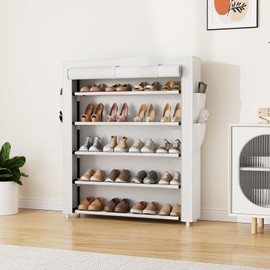 VILICK Shoe Rack with Cover, 5 Tier Shoe Organizer Storage for 20-24 Pair Shoes and Boots Large Shoe Storage Shelf Space Saving Vertical Shoe Rack for Closet, Front Door Entrance, Dorm, Garage, White