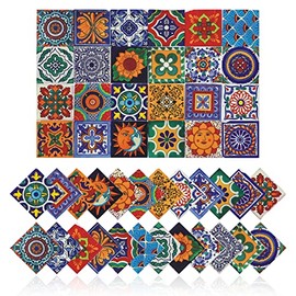 Tile Stickers Wall Decor Bathroom Kitchen Wall Sticker Waterproof PVC Decoration Stickers - 2D Sticker with Retro Design in Mosaic Style (Style-1, 6 x 6 Inch)