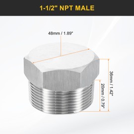 sourcing map 304 Stainless Steel Pipe Plug Fitting 1-1/2" NPT Male Thread Outer Hex Head Cap Hexagonal Head Bung Plugs Fittings for Air Water Oil Gas Tube