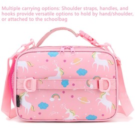FlowFly Kids Lunch Bag, Durable Insulated School Lunch Box with Shoulder Strap and Bottle Holder, Water-resistant Thermal Small Lunch Cooler Tote for Teen Boys & Girls,Pink#Unicorn