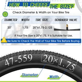 2 Pack 20" x1.75/1.95/2.10/2.125 Bicycle Tube with 2 Tire Levers, 20" Bicycle Tube with 32mm Schrader Valve, Butyl Rubber Inner Tube 20 x 1.95 for Road/Kids/Gravel Bikes by Hydencamm (2 of One Size)