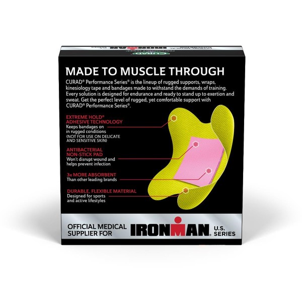CURAD Performance Series Ironman Antibacterial Bandage, 6 Colors, Elbows and