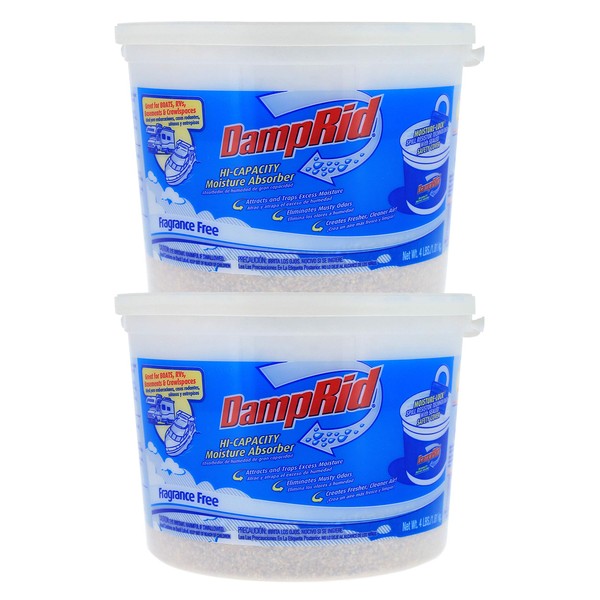 DampRid FG50T Moisture Absorber 4 lb. Hi-Capacity Bucket-for Fresher, Cleaner Air in Large Spaces-2 Pack, 4-Pound, White, 2 Count