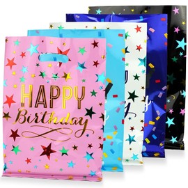 50Pcs Plastic Party Favor Bags Durable Return Gift Bags with Handles for Kids Birthday Goodie Candy Bags (25x16.5cm)