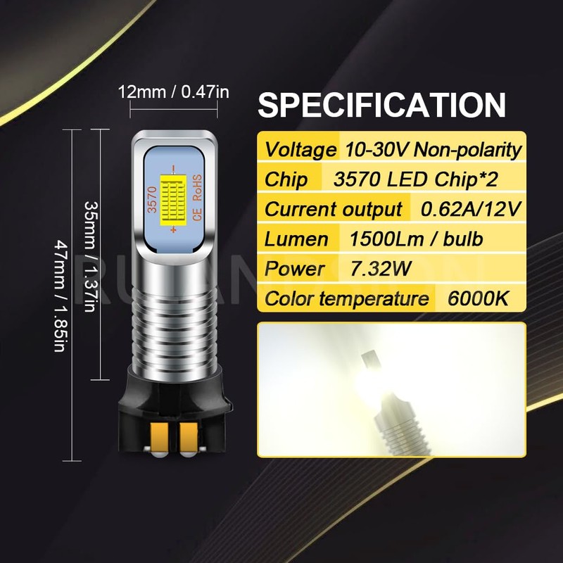 Ruiandsion PW24W PWY24W LED Bulb Daytime Running Lights White Super
