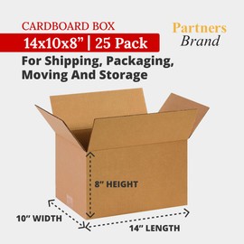 Partners Brand 14x10x8 Corrugated Cardboard Boxes, 14"L x 10"W x 8"H, Pack of 25 | Shipping, Packaging, Moving, Storage Box for Business, Strong Wholesale Bulk Boxes 14x10x8 14108