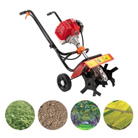 Gas Tiller, TBVECHI 2-Stroke 52CC Mini Gas Tiller Rototiller Cultivator Tilling Tool Hand-Pull Recoil
