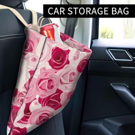 ABUIFDK Car Trash Can, Cute Car Trash Bag, Hanging Car Organizer and Storage Bag, Trash Bin for Car Accessories, Vehicle, Travelling, Camping Red Pink Roses