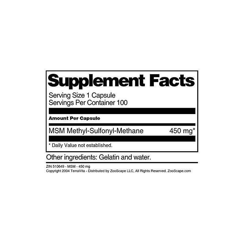 MSM - 450 mg (100 Capsules, ZIN: 510649)