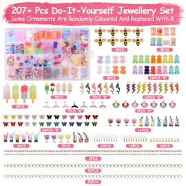 AILUYA 207 Piece Charms Pendant Set, Jewellery Making Set with Storage Box, Make Your Own Earrings, Bubble Tea Butterfly Bear, Gifts for Girls for DIY Bracelet, Necklaces, Jewellery