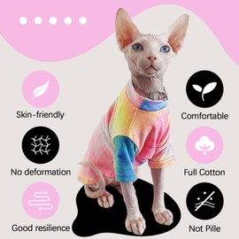 QBLEEV Sphynx Cat Clothes, Hairless Cats Rainbow Rendering T-Shirt for Spring Summer Autumn, Breathable Cat Wear Clothes Vest Shirts for Sphynx, Cornish Rex, Devon Rex, Peterbald