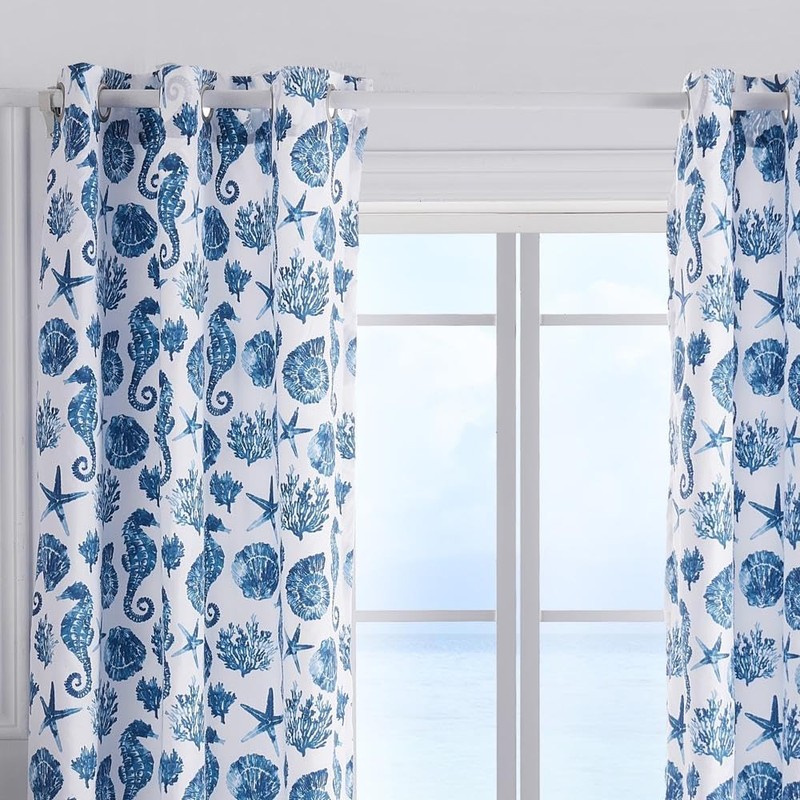 Greenland Home Pebble Beach Sealife Grommet Top Curtain Panel Pair