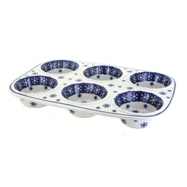 Blue Rose Polish Pottery Snow Flurry Muffin Pan