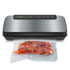 NutriChef Stainless Steel Vacuum Sealer For Food - High-Power Machine with Adjustable Suction, Dry & Moist Modes, LED Lights, Bags, Wine Stopper & Hose, Easy Plug-in Design, Lab-Tested Food Storage
