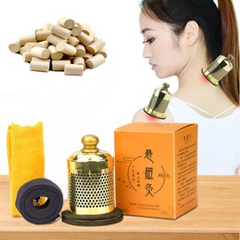 Moxibustion Moxa Sticks Rolls Wormwood Mugwort Artemisia aijiu Medicina china con soporte quemador herramienta tanque de cobre magnético suspensión caja (Moxa Box + Moxa Stick/56)