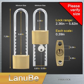 Lanube Solid Brass Cabinet Locks with Keys U Lock with Adjustable Length Shackle Outdoor and Indoor Keyed Alike Locks for Chains Trailers and Utility Boxes Removable 2.4 to 6 inches Pack of 2