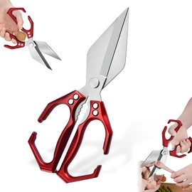 Multifunctional Heavy-Duty Kitchen Shears, High-Carbon Steel Culinary Shears, Heavy Duty Kitchen Scissors for Food with Ergonomic Handle for Chicken, Meat, Seafood (Red)